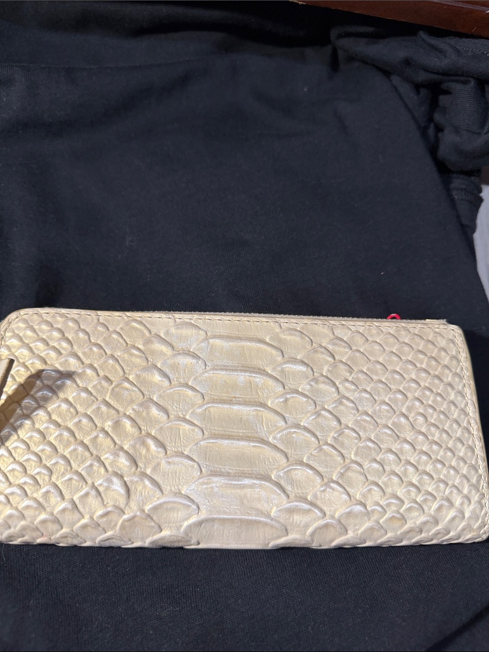 Dooney & Bourke Cream Snake-Embossed Zip Wallet with Gold Logo - Picture 5 of 6